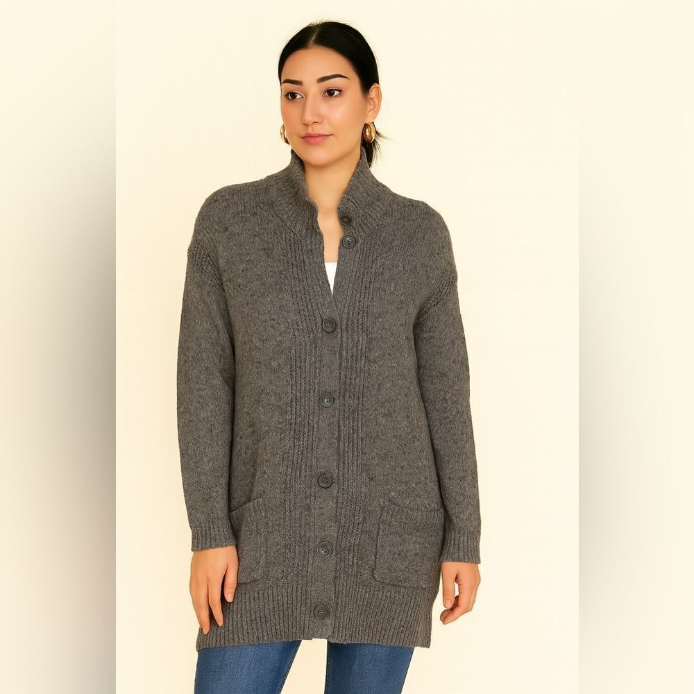 Royal Robbins Merino Wool Gray Cardigan Sweater With Pockets Size S